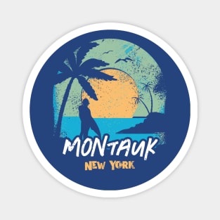 Retro Sunset Montauk New York Surfing // Retro Surfer Beach Magnet